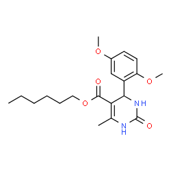 ChemSpider 2D Image | Hexyl 4-(2,5-dimethoxyphenyl)-6-methyl-2-oxo-1,2,3,4-tetrahydro-5-pyrimidinecarboxylate | C20H28N2O5