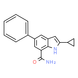 ChemSpider 2D Image | 2-Cyclopropyl-5-phenyl-1H-indole-7-carboxamide | C18H16N2O