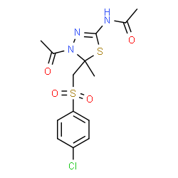 ChemSpider 2D Image | N-(4-Acetyl-5-{[(4-chlorophenyl)sulfonyl]methyl}-5-methyl-4,5-dihydro-1,3,4-thiadiazol-2-yl)acetamide | C14H16ClN3O4S2