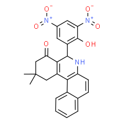 ChemSpider 2D Image | 5-(2-Hydroxy-3,5-dinitrophenyl)-2,2-dimethyl-2,3,5,6-tetrahydrobenzo[a]phenanthridin-4(1H)-one | C25H21N3O6