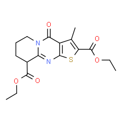 ChemSpider 2D Image | Diethyl 3-methyl-4-oxo-6,7,8,9-tetrahydro-4H-pyrido[1,2-a]thieno[2,3-d]pyrimidine-2,9-dicarboxylate | C17H20N2O5S