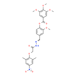 ChemSpider 2D Image | 4-({[(2,6-Dimethyl-4-nitrophenoxy)acetyl]hydrazono}methyl)-2-methoxyphenyl 3,4,5-trimethoxybenzoate | C28H29N3O10