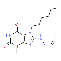 ChemSpider 2D Image | N'-(7-Hexyl-3-methyl-2,6-dioxo-2,3,6,7-tetrahydro-1H-purin-8-yl)formic hydrazide | C13H20N6O3