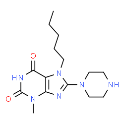 ChemSpider 2D Image | 3-Methyl-7-pentyl-8-(1-piperazinyl)-3,7-dihydro-1H-purine-2,6-dione | C15H24N6O2