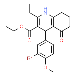 ChemSpider 2D Image | Ethyl 4-(3-bromo-4-methoxyphenyl)-2-ethyl-5-oxo-1,4,5,6,7,8-hexahydro-3-quinolinecarboxylate | C21H24BrNO4