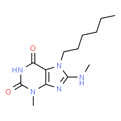 ChemSpider 2D Image | 7-Hexyl-3-methyl-8-(methylamino)-3,7-dihydro-1H-purine-2,6-dione | C13H21N5O2
