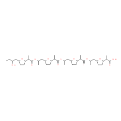 ChemSpider 2D Image | 2-[5-(2-{[2-(5-{2-[(2-{5-[2-({2-[5-(2-Hydroxybutyl)tetrahydro-2-furanyl]propanoyl}oxy)propyl]tetrahydro-2-furanyl}propanoyl)oxy]propyl}tetrahydro-2-furanyl)propanoyl]oxy}propyl)tetrahydro-2-furanyl]pr
opanoic acid | C41H68O13