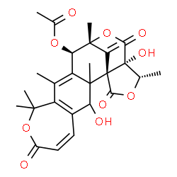 ChemSpider 2D Image | (1S,13R,14R,17S,18S)-3,17-Dihydroxy-2,9,9,11,14,18-hexamethyl-21-methylene-7,16,20-trioxo-8,15,19-trioxapentacyclo[12.6.1.0~1,17~.0~2,12~.0~4,10~]henicosa-4(10),5,11-trien-13-yl acetate | C27H30O10