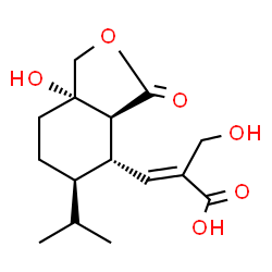 ChemSpider 2D Image | (2E)-3-[(3aS,4S,5R,7aS)-7a-Hydroxy-5-isopropyl-3-oxooctahydro-2-benzofuran-4-yl]-2-(hydroxymethyl)acrylic acid | C15H22O6