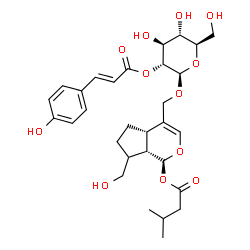 ChemSpider 2D Image | (1S,4aS,7aS)-7-(Hydroxymethyl)-4-[({2-O-[(2E)-3-(4-hydroxyphenyl)-2-propenoyl]-beta-D-glucopyranosyl}oxy)methyl]-1,4a,5,6,7,7a-hexahydrocyclopenta[c]pyran-1-yl 3-methylbutanoate | C30H40O12