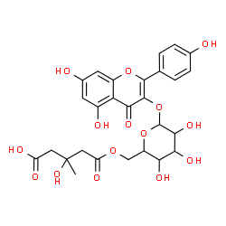 ChemSpider 2D Image | 5,7-Dihydroxy-2-(4-hydroxyphenyl)-4-oxo-4H-chromen-3-yl 6-O-(4-carboxy-3-hydroxy-3-methylbutanoyl)hexopyranoside | C27H28O15