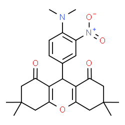 ChemSpider 2D Image | 9-[4-(Dimethylamino)-3-nitrophenyl]-3,3,6,6-tetramethyl-3,4,5,6,7,9-hexahydro-1H-xanthene-1,8(2H)-dione | C25H30N2O5