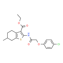 ChemSpider 2D Image | Ethyl 2-{[(4-chlorophenoxy)acetyl]amino}-6-methyl-4,5,6,7-tetrahydro-1-benzothiophene-3-carboxylate | C20H22ClNO4S