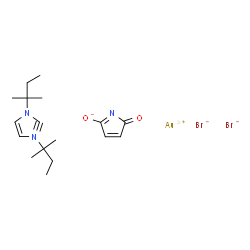 ChemSpider 2D Image | Gold(3+) bromide 2-oxo-2H-pyrrol-5-olate - 1,3-bis(2-methyl-2-butanyl)-2,3-didehydro-1H-3lambda~5~-imidazole (1:2:1:1) | C17H26AuBr2N3O2