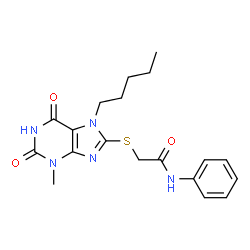 ChemSpider 2D Image | 2-[(3-Methyl-2,6-dioxo-7-pentyl-2,3,6,7-tetrahydro-1H-purin-8-yl)sulfanyl]-N-phenylacetamide | C19H23N5O3S
