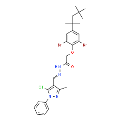 ChemSpider 2D Image | N'-[(5-Chloro-3-methyl-1-phenyl-1H-pyrazol-4-yl)methylene]-2-[2,6-dibromo-4-(2,4,4-trimethyl-2-pentanyl)phenoxy]acetohydrazide | C27H31Br2ClN4O2