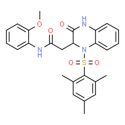 ChemSpider 2D Image | 2-[1-(Mesitylsulfonyl)-3-oxo-1,2,3,4-tetrahydro-2-quinoxalinyl]-N-(2-methoxyphenyl)acetamide | C26H27N3O5S