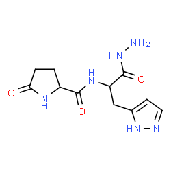 ChemSpider 2D Image | N-[1-Hydrazino-1-oxo-3-(1H-pyrazol-5-yl)-2-propanyl]-5-oxo-2-pyrrolidinecarboxamide | C11H16N6O3