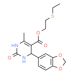 ChemSpider 2D Image | 2-(Ethylsulfanyl)ethyl 4-(1,3-benzodioxol-5-yl)-6-methyl-2-oxo-1,2,3,4-tetrahydro-5-pyrimidinecarboxylate | C17H20N2O5S
