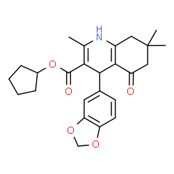 ChemSpider 2D Image | Cyclopentyl 4-(1,3-benzodioxol-5-yl)-2,7,7-trimethyl-5-oxo-1,4,5,6,7,8-hexahydro-3-quinolinecarboxylate | C25H29NO5