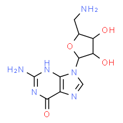 ChemSpider 2D Image | 2-Amino-9-(5-amino-5-deoxypentofuranosyl)-3,9-dihydro-6H-purin-6-one | C10H14N6O4