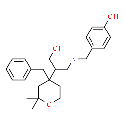ChemSpider 2D Image | 4-({[2-(4-Benzyl-2,2-dimethyltetrahydro-2H-pyran-4-yl)-3-hydroxypropyl]amino}methyl)phenol | C24H33NO3