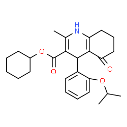 ChemSpider 2D Image | Cyclohexyl 4-(2-isopropoxyphenyl)-2-methyl-5-oxo-1,4,5,6,7,8-hexahydro-3-quinolinecarboxylate | C26H33NO4