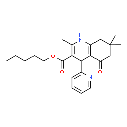 ChemSpider 2D Image | Pentyl 2,7,7-trimethyl-5-oxo-4-(2-pyridinyl)-1,4,5,6,7,8-hexahydro-3-quinolinecarboxylate | C23H30N2O3