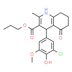 ChemSpider 2D Image | Propyl 4-(3-chloro-4-hydroxy-5-methoxyphenyl)-2-methyl-5-oxo-1,4,5,6,7,8-hexahydro-3-quinolinecarboxylate | C21H24ClNO5