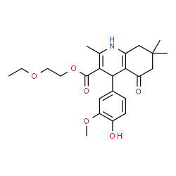 ChemSpider 2D Image | 2-Ethoxyethyl 4-(4-hydroxy-3-methoxyphenyl)-2,7,7-trimethyl-5-oxo-1,4,5,6,7,8-hexahydro-3-quinolinecarboxylate | C24H31NO6