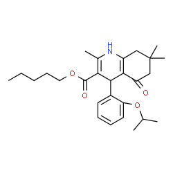 ChemSpider 2D Image | Pentyl 4-(2-isopropoxyphenyl)-2,7,7-trimethyl-5-oxo-1,4,5,6,7,8-hexahydro-3-quinolinecarboxylate | C27H37NO4