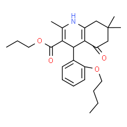 ChemSpider 2D Image | Propyl 4-(2-butoxyphenyl)-2,7,7-trimethyl-5-oxo-1,4,5,6,7,8-hexahydro-3-quinolinecarboxylate | C26H35NO4