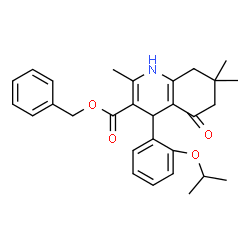 ChemSpider 2D Image | Benzyl 4-(2-isopropoxyphenyl)-2,7,7-trimethyl-5-oxo-1,4,5,6,7,8-hexahydro-3-quinolinecarboxylate | C29H33NO4