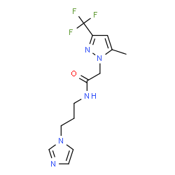 ChemSpider 2D Image | N-[3-(1H-Imidazol-1-yl)propyl]-2-[5-methyl-3-(trifluoromethyl)-1H-pyrazol-1-yl]acetamide | C13H16F3N5O