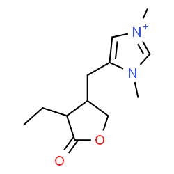 ChemSpider 2D Image | 5-[(4-Ethyl-5-oxotetrahydro-3-furanyl)methyl]-1,3-dimethyl-1H-imidazol-3-ium | C12H19N2O2