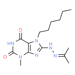 ChemSpider 2D Image | 7-Hexyl-8-(2-isopropylidenehydrazino)-3-methyl-3,7-dihydro-1H-purine-2,6-dione | C15H24N6O2