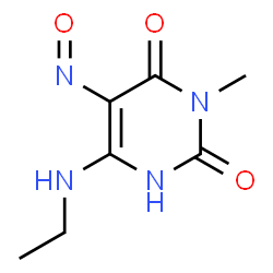 ChemSpider 2D Image | 6-(Ethylamino)-3-methyl-5-nitroso-2,4(1H,3H)-pyrimidinedione | C7H10N4O3