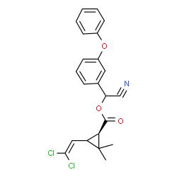 ChemSpider 2D Image | Cyano(3-phenoxyphenyl)methyl (1R)-3-(2,2-dichlorovinyl)-2,2-dimethylcyclopropanecarboxylate | C22H19Cl2NO3