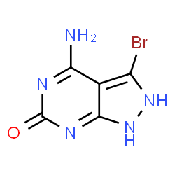 ChemSpider 2D Image | 4-Amino-3-bromo-1,2-dihydro-6H-pyrazolo[3,4-d]pyrimidin-6-one | C5H4BrN5O