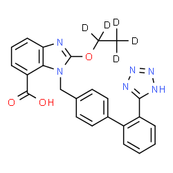 ChemSpider 2D Image | 2-[(~2~H_5_)Ethyloxy]-1-{[2'-(1H-tetrazol-5-yl)-4-biphenylyl]methyl}-1H-benzimidazole-7-carboxylic acid | C24H15D5N6O3