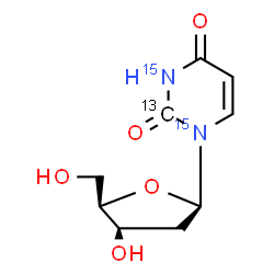 ChemSpider 2D Image | 1-(2-Deoxy-beta-D-threo-pentofuranosyl)-2,4(1H,3H)-(2-~13~C,~15~N_2_)pyrimidinedione | C813CH1215N2O5