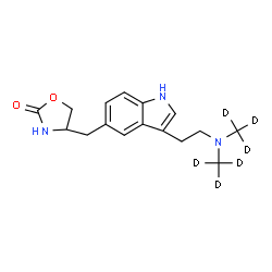 ChemSpider 2D Image | 4-{[3-(2-{Bis[(~2~H_3_)methyl]amino}ethyl)-1H-indol-5-yl]methyl}-1,3-oxazolidin-2-one | C16H15D6N3O2