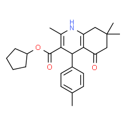 ChemSpider 2D Image | Cyclopentyl 2,7,7-trimethyl-4-(4-methylphenyl)-5-oxo-1,4,5,6,7,8-hexahydro-3-quinolinecarboxylate | C25H31NO3