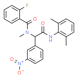 ChemSpider 2D Image | N-{2-[(2,6-Dimethylphenyl)amino]-1-(3-nitrophenyl)-2-oxoethyl}-2-fluoro-N-methylbenzamide | C24H22FN3O4