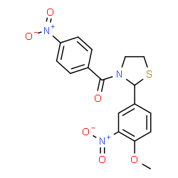 ChemSpider 2D Image | [2-(4-Methoxy-3-nitrophenyl)-1,3-thiazolidin-3-yl](4-nitrophenyl)methanone | C17H15N3O6S