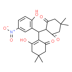 ChemSpider 2D Image | 2-[(2-Hydroxy-4,4-dimethyl-6-oxo-1-cyclohexen-1-yl)(2-hydroxy-5-nitrophenyl)methyl]-5,5-dimethyl-1,3-cyclohexanedione | C23H27NO7