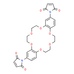 ChemSpider 2D Image | 1,1'-(6,7,9,10,17,18,20,21-Octahydrodibenzo[b,k][1,4,7,10,13,16]hexaoxacyclooctadecine-2,14-diyl)bis(1H-pyrrole-2,5-dione) | C28H26N2O10