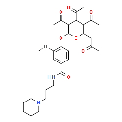 ChemSpider 2D Image | 3-Methoxy-N-[3-(1-piperidinyl)propyl]-4-{[3,4,5-triacetyl-6-(2-oxopropyl)tetrahydro-2H-pyran-2-yl]oxy}benzamide | C30H42N2O8