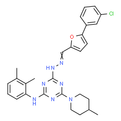 ChemSpider 2D Image | 4-(2-{[5-(3-Chlorophenyl)-2-furyl]methylene}hydrazino)-N-(2,3-dimethylphenyl)-6-(4-methyl-1-piperidinyl)-1,3,5-triazin-2-amine | C28H30ClN7O