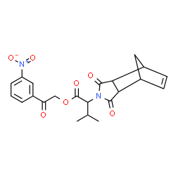 ChemSpider 2D Image | 2-(3-Nitrophenyl)-2-oxoethyl 2-(3,5-dioxo-4-azatricyclo[5.2.1.0~2,6~]dec-8-en-4-yl)-3-methylbutanoate | C22H22N2O7